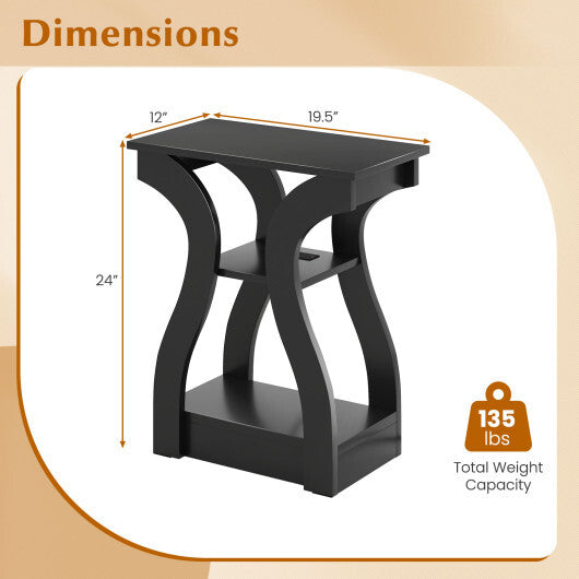 3-Tier End Tables with Charging Station Set of 2 with Open Storage Shelves-Cherry W2B
