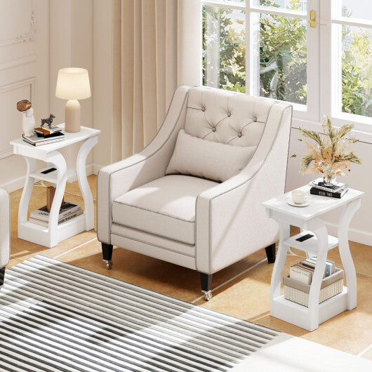 3-Tier End Tables with Charging Station Set of 2 with Open Storage Shelves-Cherry W2B
