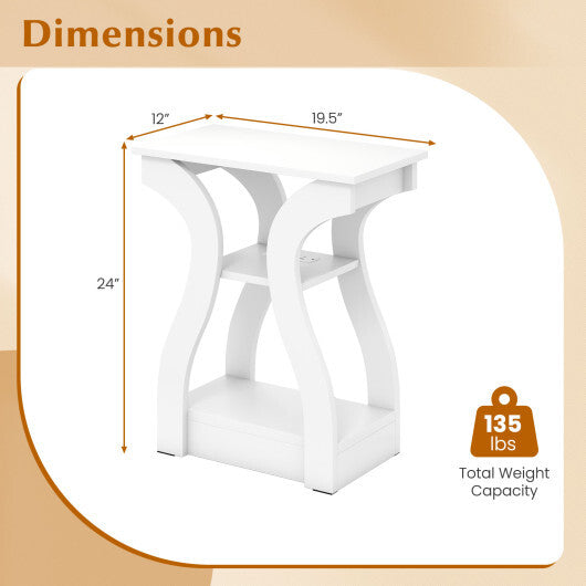 3-Tier End Tables with Charging Station Set of 2 with Open Storage Shelves-Cherry W2B