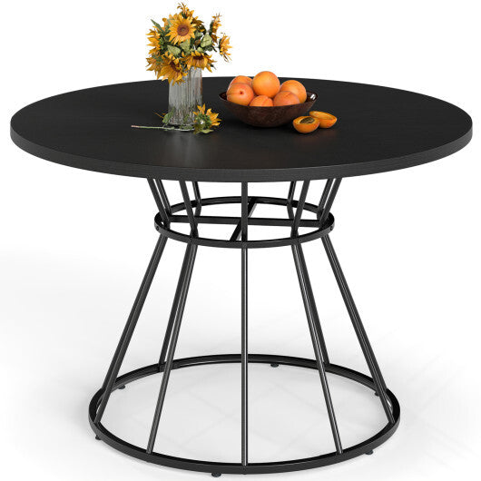 47 Inches Round Dining Table for 4 Farmhouse Kitchen Table with Wooden Tabletop-Black W2B