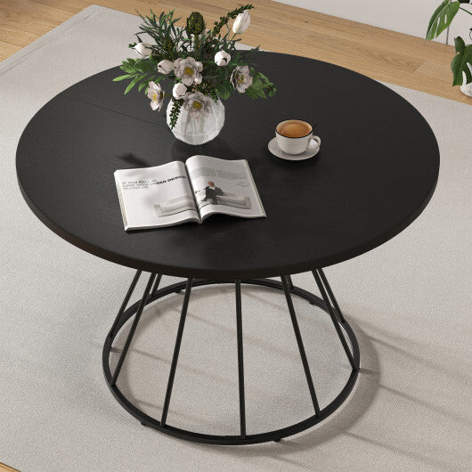 47 Inches Round Dining Table for 4 Farmhouse Kitchen Table with Wooden Tabletop-Black W2B