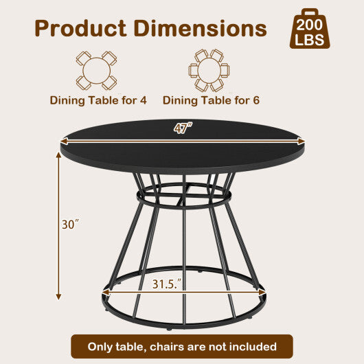 47 Inches Round Dining Table for 4 Farmhouse Kitchen Table with Wooden Tabletop-Black W2B