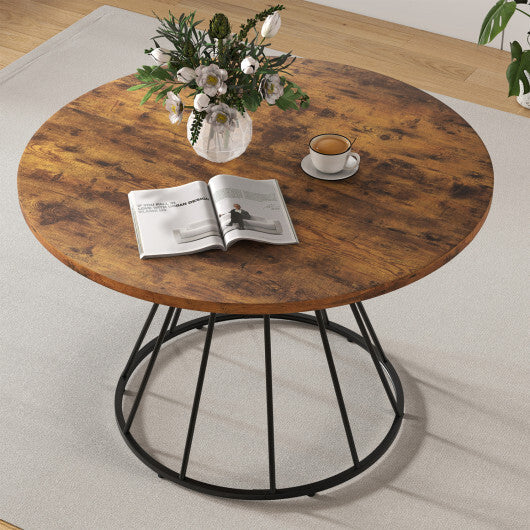 47 Inches Round Dining Table for 4 Farmhouse Kitchen Table with Wooden Tabletop-Black W2B