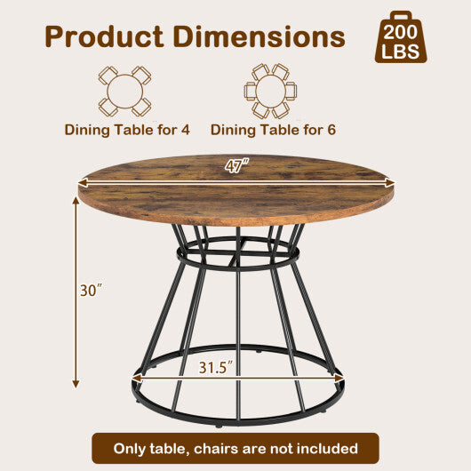 47 Inches Round Dining Table for 4 Farmhouse Kitchen Table with Wooden Tabletop-Black W2B