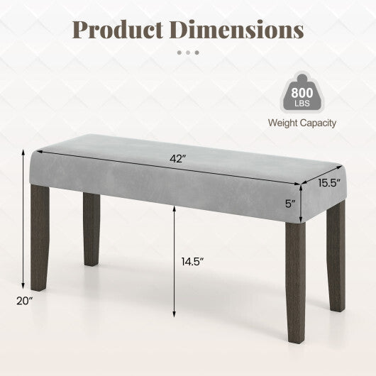End of Bed Bench with Padded Seat and Solid Wood Legs-Gray
