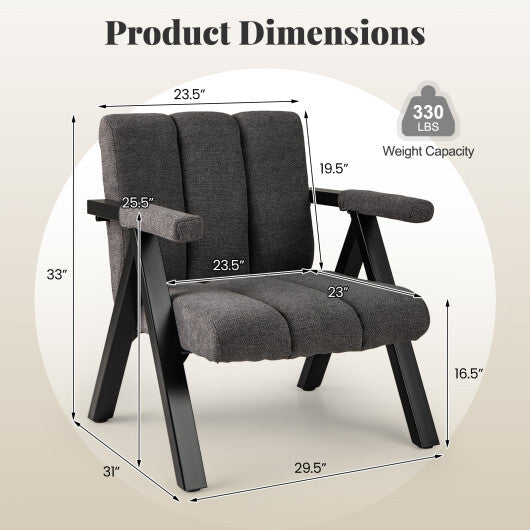 Oversized Accent Chair with Metal Frame and Armrests-Gray W2B