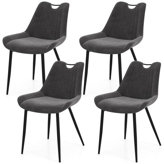 Dining Chair Set of 4 Faux Leather Upholstered Kitchen Chairs with Metal Legs-Gray