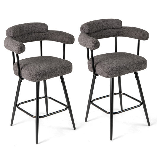 Swivel Bar Stool Set of 2 Counter Height Chairs with Curved Back and Arms-White