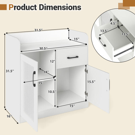 LED Buffet Sideboard with Charging Station with Drawer and Translucent Fluted Door-White W2B