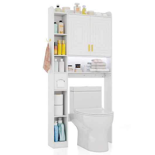 Freestanding Storage Cabinet Above Toilet with 2-Door Cabinet-White