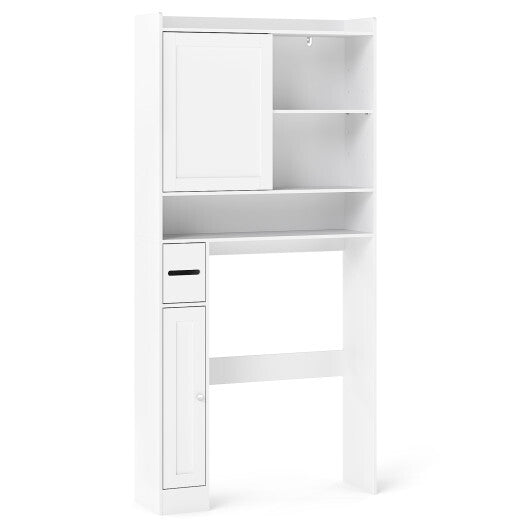 Over-the-Toilet Storage Cabinet Standing Toilet Rack with Sliding Door-White W2B