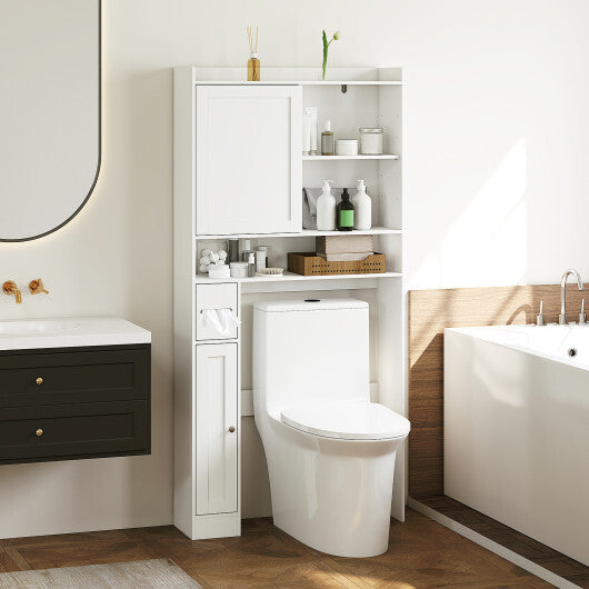 Over-the-Toilet Storage Cabinet Standing Toilet Rack with Sliding Door-White W2B