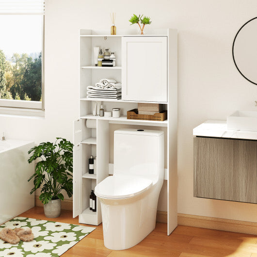 Over-the-Toilet Storage Cabinet Standing Toilet Rack with Sliding Door-White W2B
