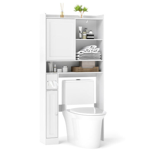Over-the-Toilet Storage Cabinet Standing Toilet Rack with Sliding Door-White W2B