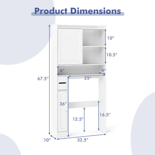 Over-the-Toilet Storage Cabinet Standing Toilet Rack with Sliding Door-White W2B