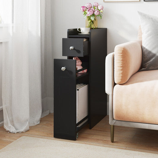 Small Bathroom Storage Cabinet 4-Tier with Slide Out Drawers on Casters-Black W2B