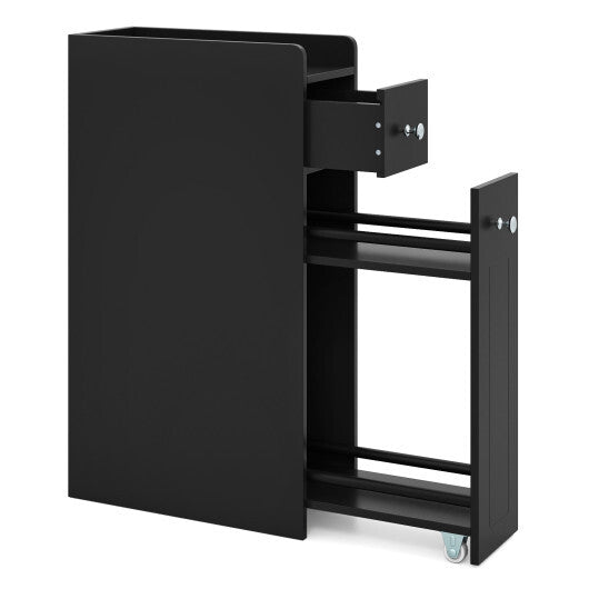 Small Bathroom Storage Cabinet 4-Tier with Slide Out Drawers on Casters-Black W2B