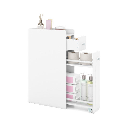 Small Bathroom Storage Cabinet 4-Tier with Slide Out Drawers on Casters-Black W2B