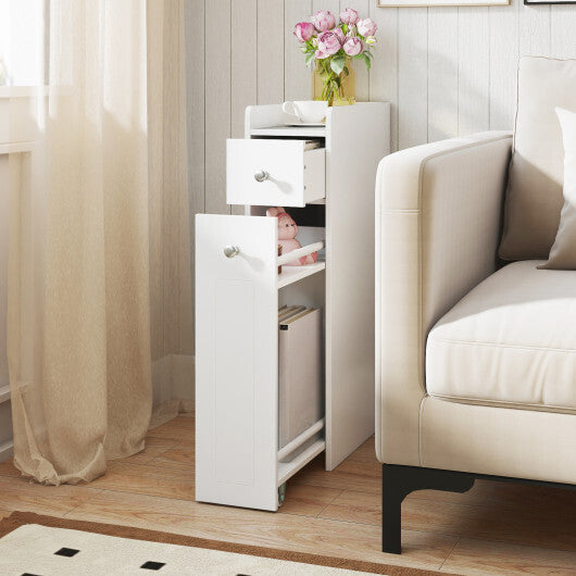 Small Bathroom Storage Cabinet 4-Tier with Slide Out Drawers on Casters-Black W2B