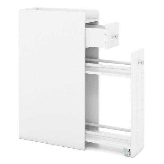 Small Bathroom Storage Cabinet 4-Tier with Slide Out Drawers on Casters-Black W2B