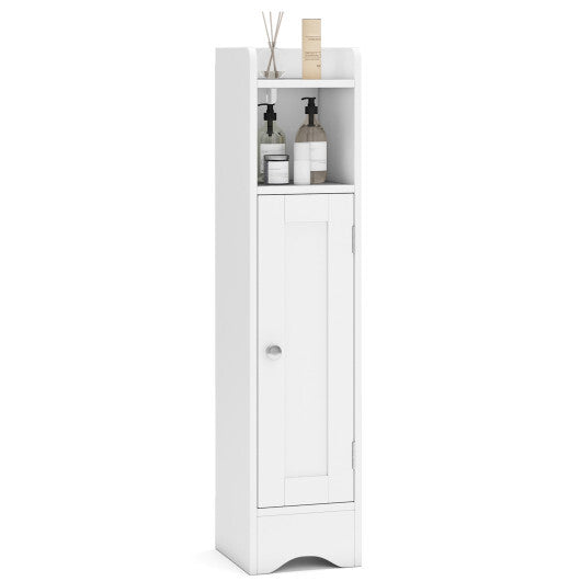 Slim Bathroom Cabinet Corner with 1 Door and Adjustable Shelves-White W2B