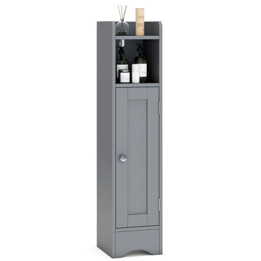 Slim Bathroom Cabinet Corner with 1 Door and Adjustable Shelves-White W2B