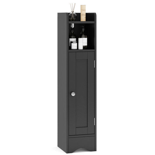 Slim Bathroom Cabinet Corner with 1 Door and Adjustable Shelves-White W2B