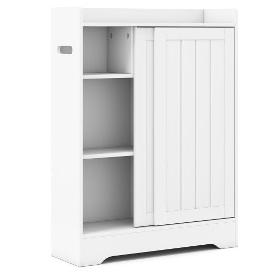 Bathroom Storage Cabinet Slim Floor Cabinet with Toilet Paper Holders-White