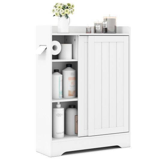 Bathroom Storage Cabinet Slim Floor Cabinet with Toilet Paper Holders-White