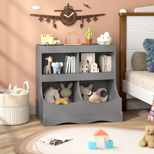 Toy Storage Organizer 4-Cubby Kids Bookcase for Toys and Books-Pink W2B