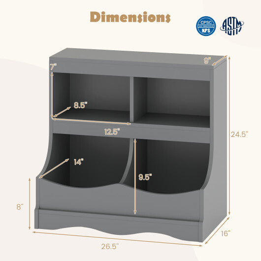 Toy Storage Organizer 4-Cubby Kids Bookcase for Toys and Books-Pink W2B