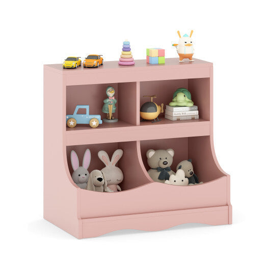 Toy Storage Organizer 4-Cubby Kids Bookcase for Toys and Books-Pink W2B