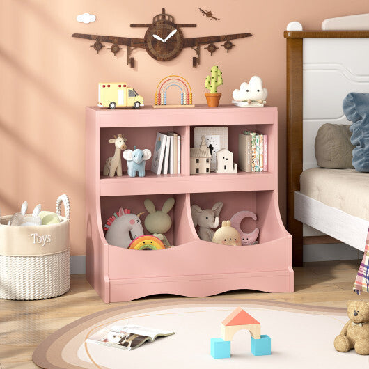 Toy Storage Organizer 4-Cubby Kids Bookcase for Toys and Books-Pink W2B