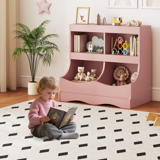 Toy Storage Organizer 4-Cubby Kids Bookcase for Toys and Books-Pink W2B