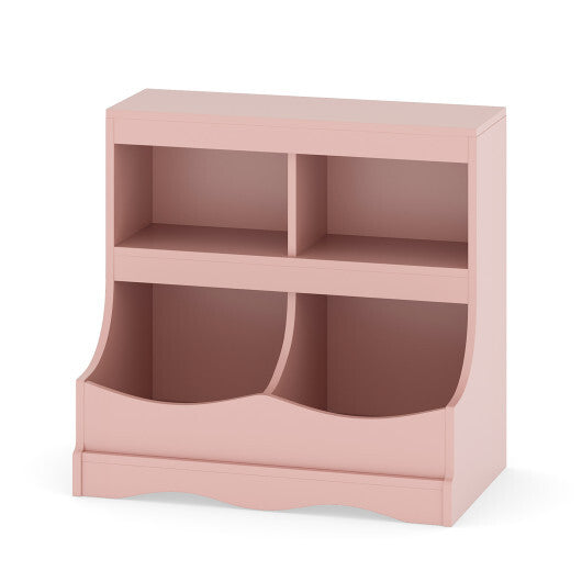 Toy Storage Organizer 4-Cubby Kids Bookcase for Toys and Books-Pink W2B
