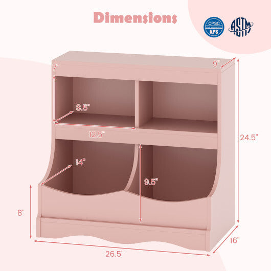 Toy Storage Organizer 4-Cubby Kids Bookcase for Toys and Books-Pink W2B