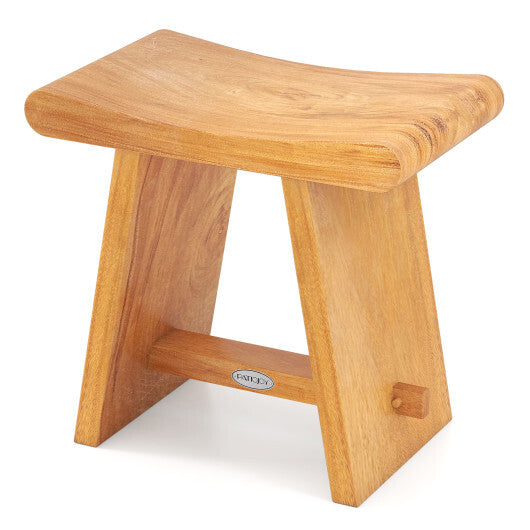 19.5 Inch Teak Shower Bench with Curved Seat for Shaving Legs