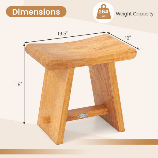 19.5 Inch Teak Shower Bench with Curved Seat for Shaving Legs