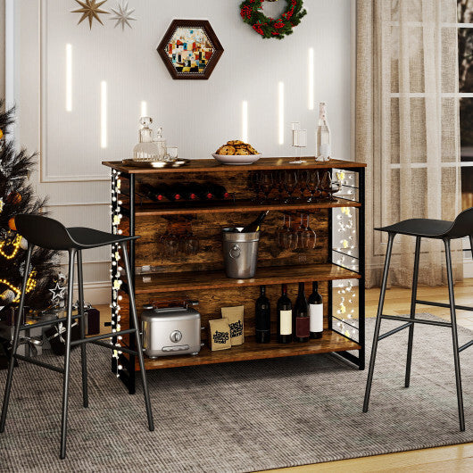 4-Tier Mini Bar Kitchen Island with Footrest and Wine Rack-Coffee W2B