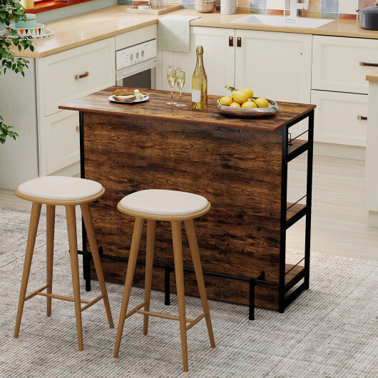 4-Tier Mini Bar Kitchen Island with Footrest and Wine Rack-Coffee W2B