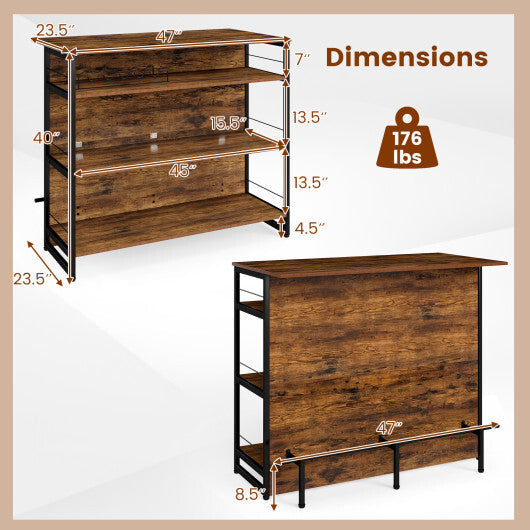 4-Tier Mini Bar Kitchen Island with Footrest and Wine Rack-Coffee W2B