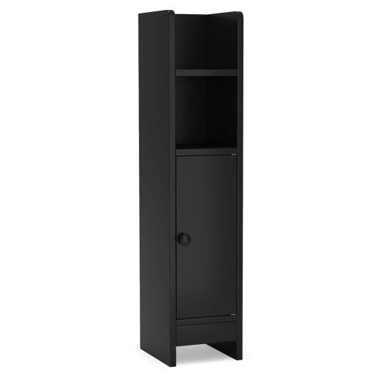 Bathroom Slim Cabinet Corner with Door and Adjustable Shelf-Black W2B
