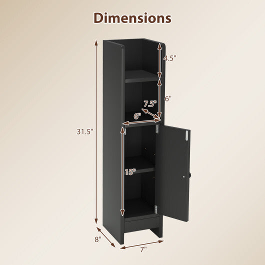 Bathroom Slim Cabinet Corner with Door and Adjustable Shelf-Black W2B