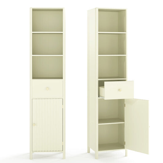 67 Inch Tall Bathroom Cabinet  Narrow Floor Cabinet with Fluted Door-Beige