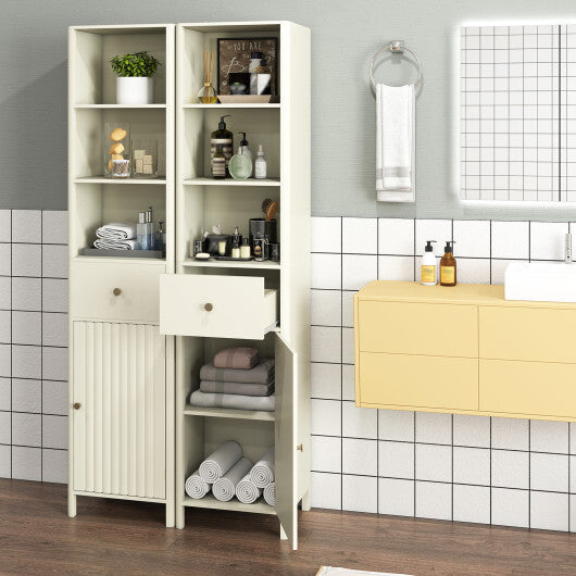 67 Inch Tall Bathroom Cabinet  Narrow Floor Cabinet with Fluted Door-Beige