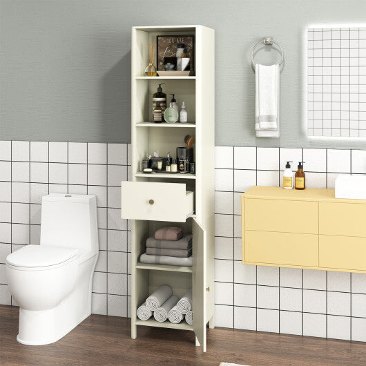 67 Inch Tall Bathroom Cabinet  Narrow Floor Cabinet with Fluted Door-Beige