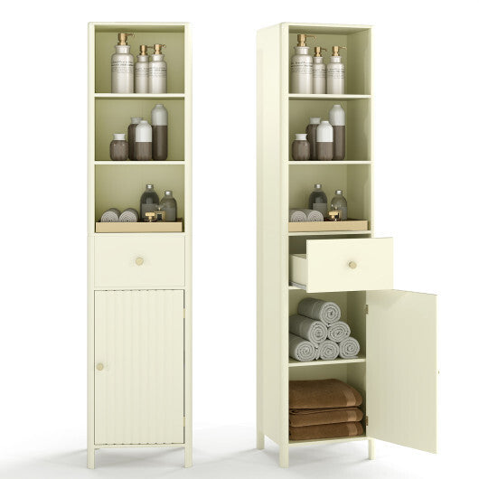 67 Inch Tall Bathroom Cabinet  Narrow Floor Cabinet with Fluted Door-Beige