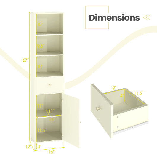 67 Inch Tall Bathroom Cabinet  Narrow Floor Cabinet with Fluted Door-Beige