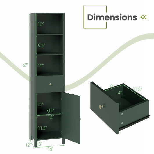 67 Inch Tall Bathroom Cabinet  Narrow Floor Cabinet with Fluted Door-Beige