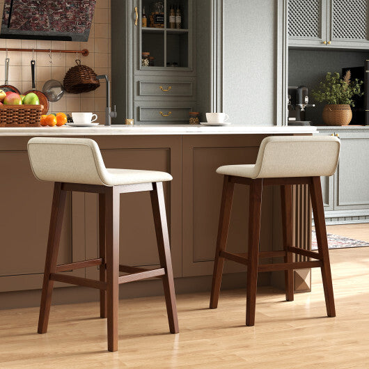 29 Inch Low-Back High-Top Chairs with Padded Seat and Rubber Wood Legs-White W2B